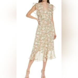 Floret Studios Floral Faux Wrap Midi Dress Siz Medium Fairy Feminine Cottagecore